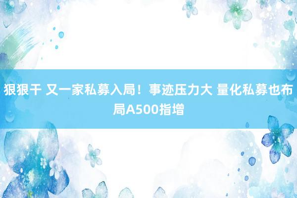 狠狠干 又一家私募入局！事迹压力大 量化私募也布局A500指